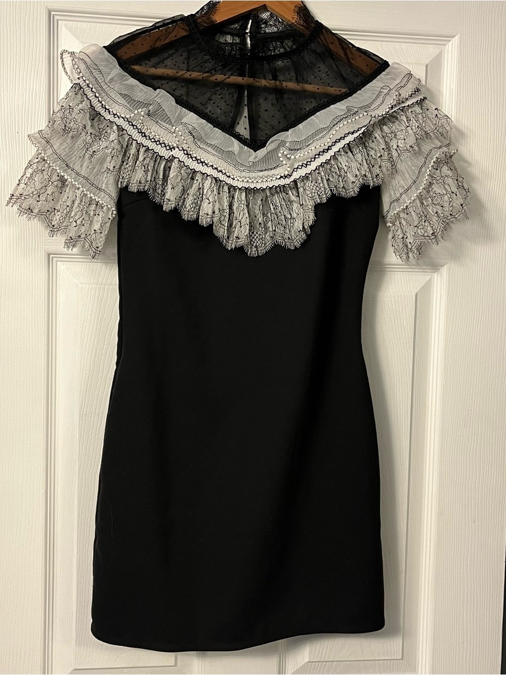 Self Portrait NWT Lace Pleated Trim Mini Dress - Picture 3 of 10